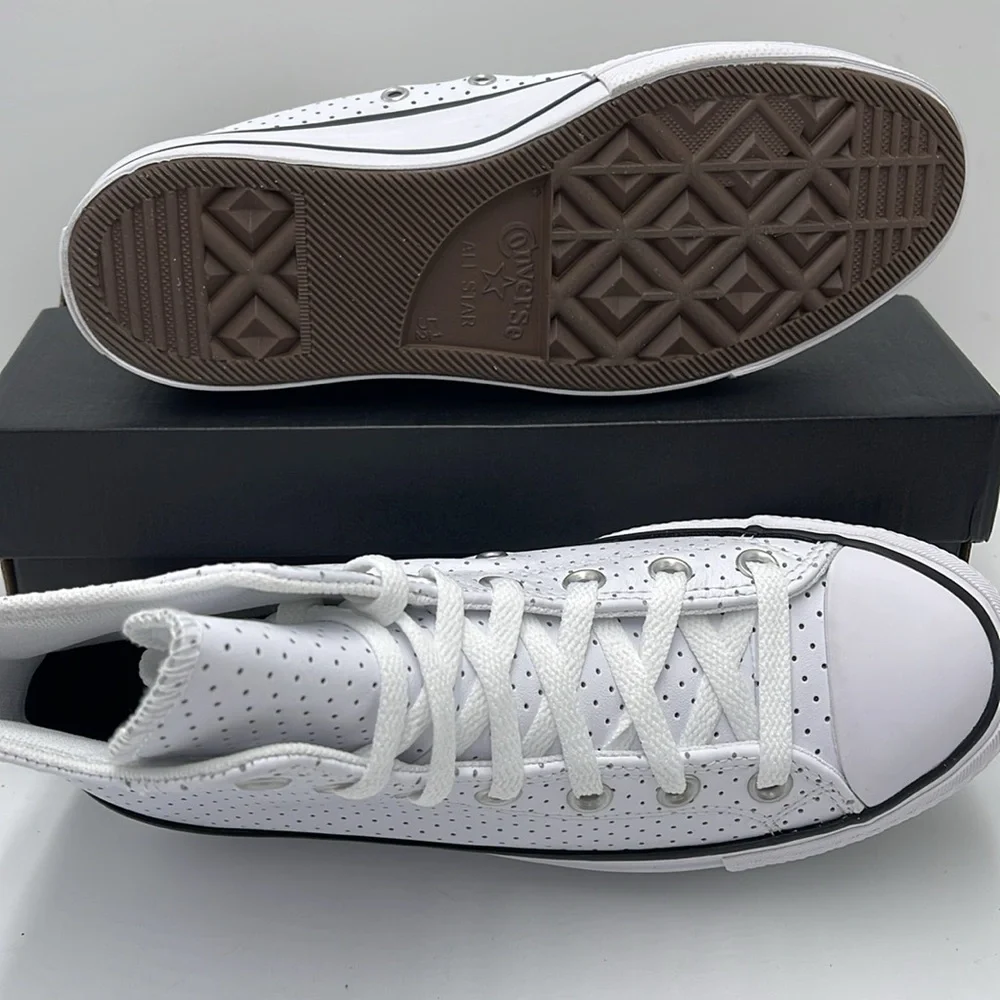 Converse WMNS A13412C CTAS LIFT HI WHITE PERFORATED/WHITE/BLACK Platforms Sneakr